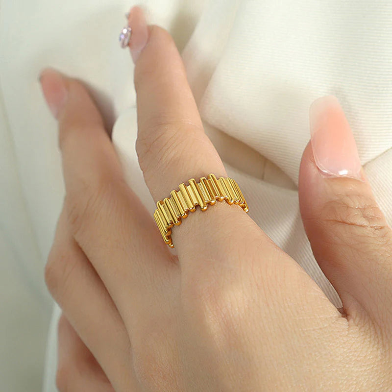 18K Gold-Plated Grooved Texture Ring – Chic Adjustable Band