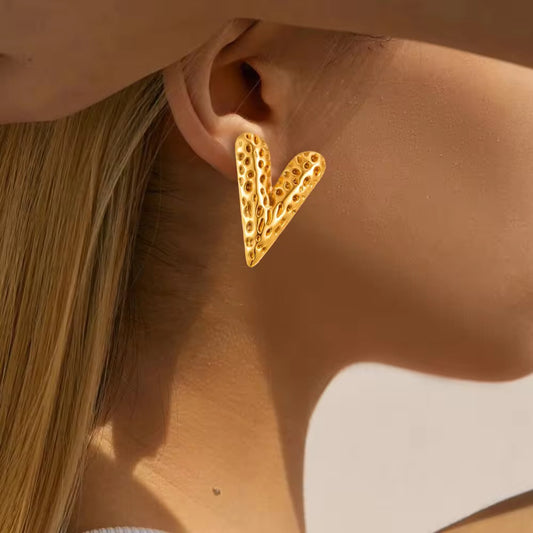 Textured Heart Earrings | 18K Gold Bold Waterproof