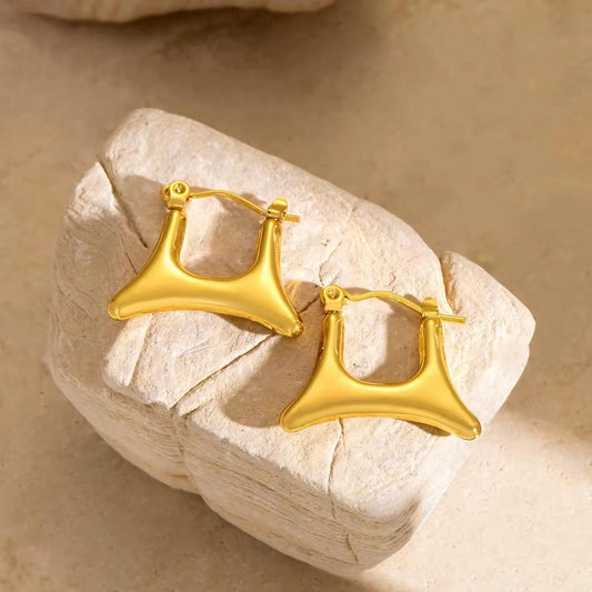 18K Gold Plated Sculpted U-Hoop Earrings – Waterproof, Hypoallergenic Jewellery by ThePandaStoree