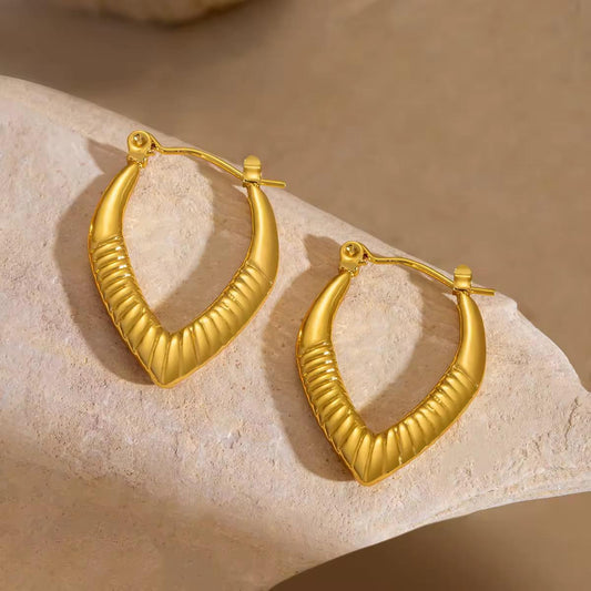 18K Gold Plated Ribbed Chevron Hoop Earrings – Waterproof, Hypoallergenic Jewellery by ThePandaStoree