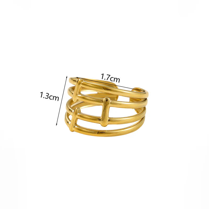 18K Gold-Plated Triple Band Ring – Adjustable Geometric Statement