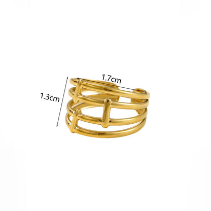 18K Gold-Plated Triple Band Ring – Adjustable Geometric Statement