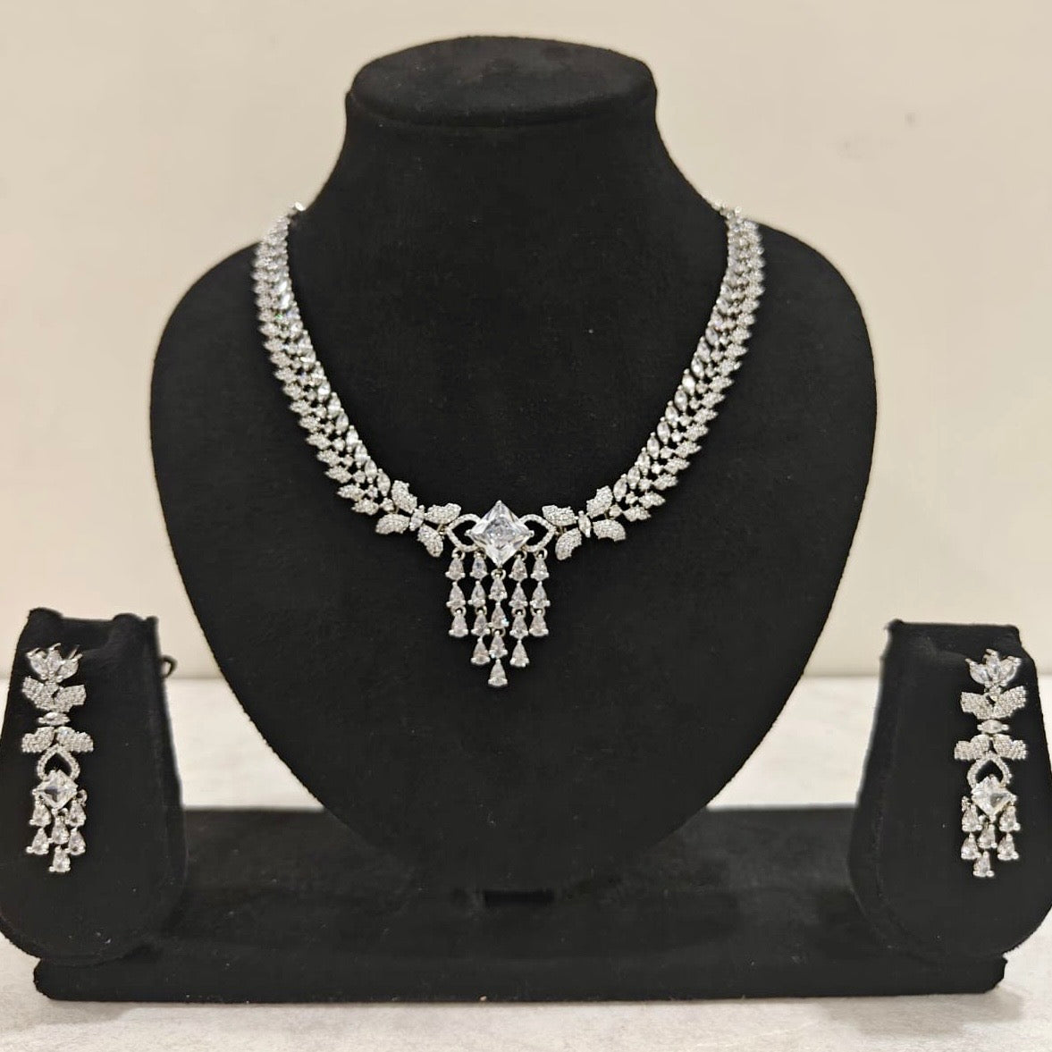 American Diamond bridal necklace set with matching drop earrings – classic design by ThePandaStoree