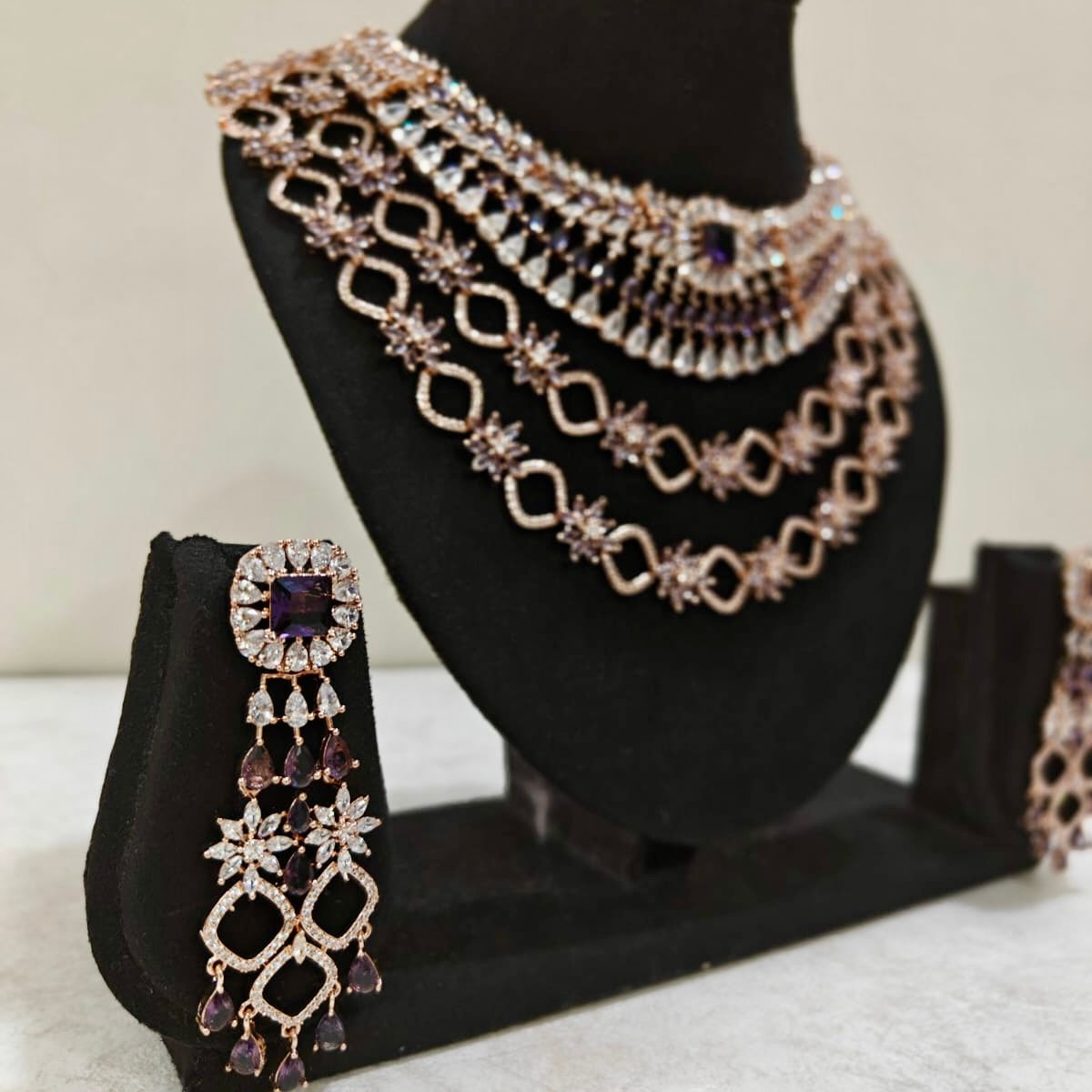 Side Angle of Bridal Necklace with Earrings