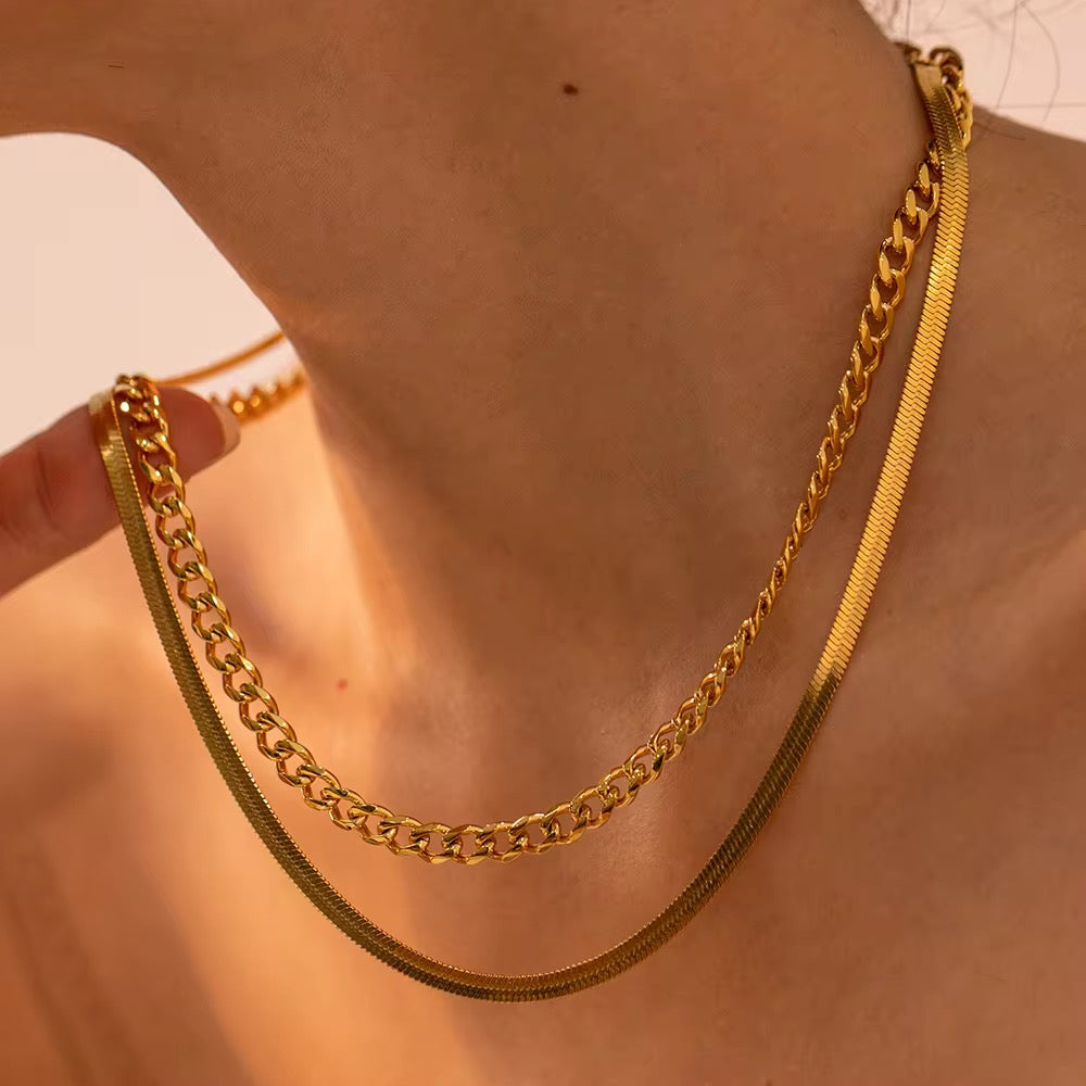 18K gold plated double layer chain necklace – waterproof, anti tarnish, hypoallergenic jewellery by ThePandaStoree.