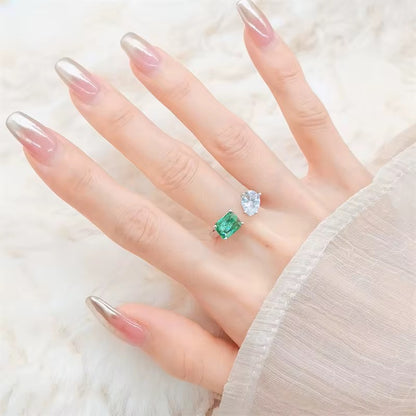 Silver Plated Green Rectangular Finger Ring – Anti Tarnish, AD Stone