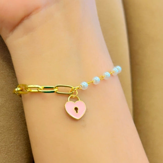 Pink Heart Lock Bracelet