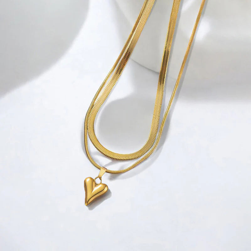18K Gold Plated Heart Pendant Necklace – Waterproof & Skin Safe