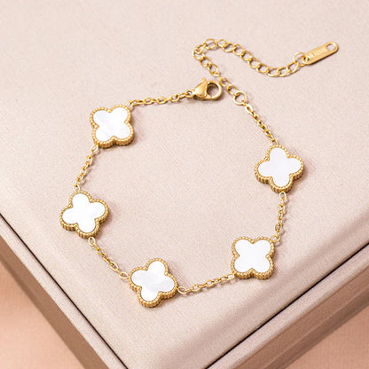 18K Gold Plated White Clover Bracelet – Anti Tarnish & Skin Safe