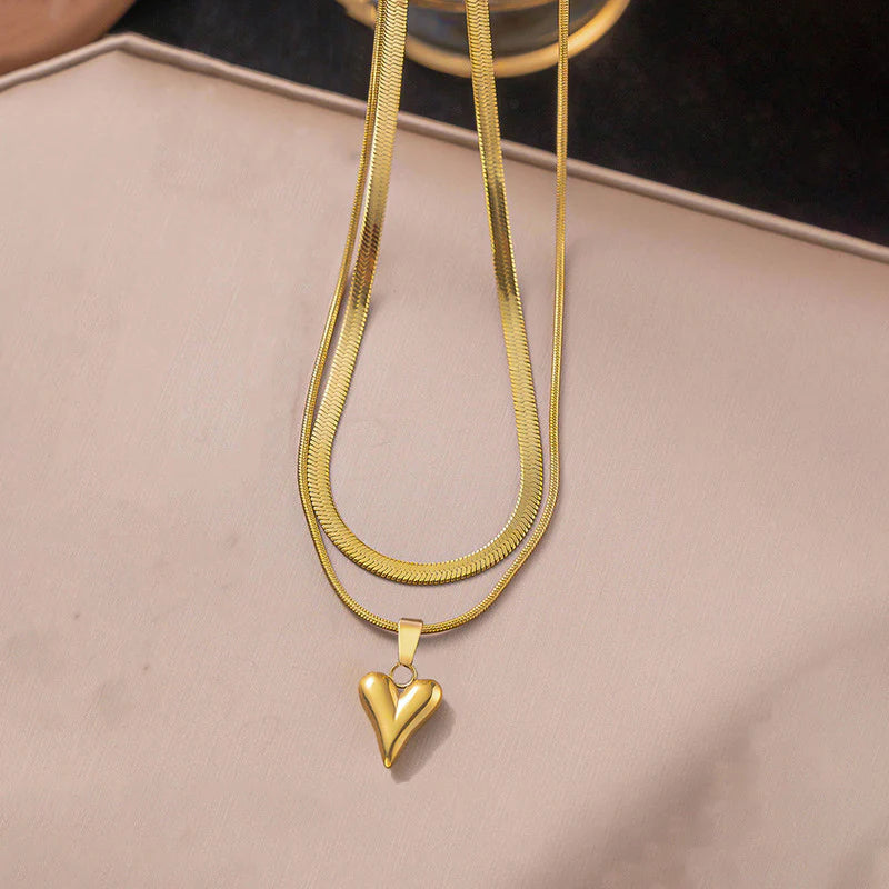 18K Gold Plated Heart Pendant Necklace – Waterproof & Skin Safe