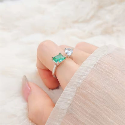 Silver Plated Green Rectangular Finger Ring – Anti Tarnish, AD Stone