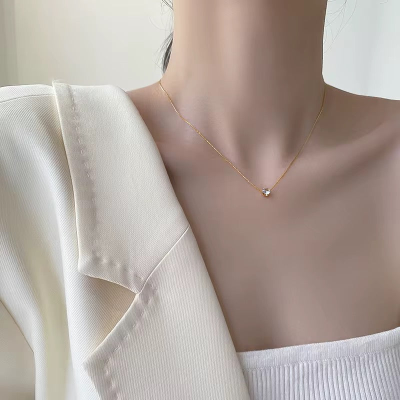 18K Gold Plated Solitaire Necklace – Waterproof & Skin Safe