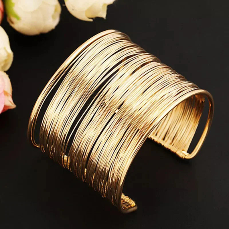 Gold Plated Mesh Cuff Bracelet – Statement Party Wear, Free Size