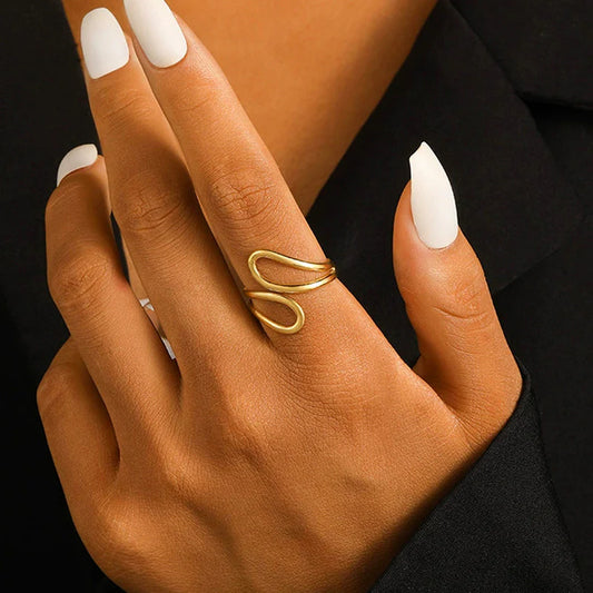18K Gold-Plated Wave Open Ring – Adjustable Minimal Statement