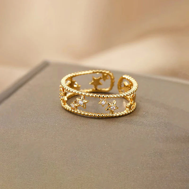 18K Gold Plated Adjustable Star Band Ring – Waterproof & Skin Safe