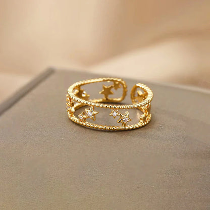 18K Gold Plated Adjustable Star Band Ring – Waterproof & Skin Safe