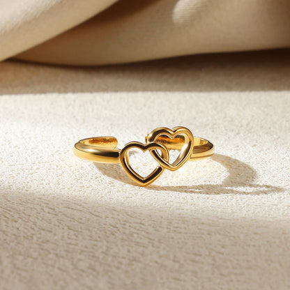 18K Gold Plated Adjustable Double Heart Ring – Waterproof & Skin Safe