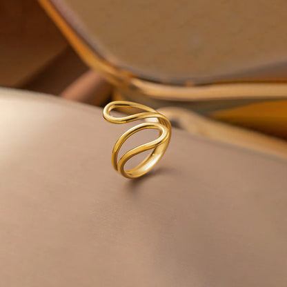 18K Gold-Plated Wave Open Ring – Adjustable Minimal Statement