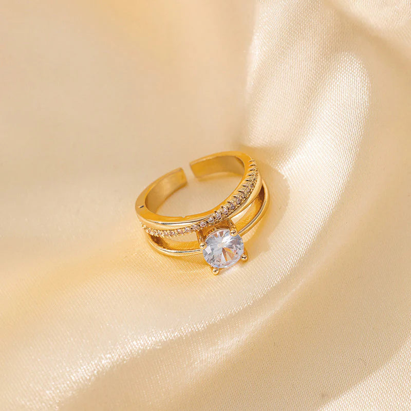 18K Gold Plated Adjustable Solitaire Ring – Waterproof & Skin Safe