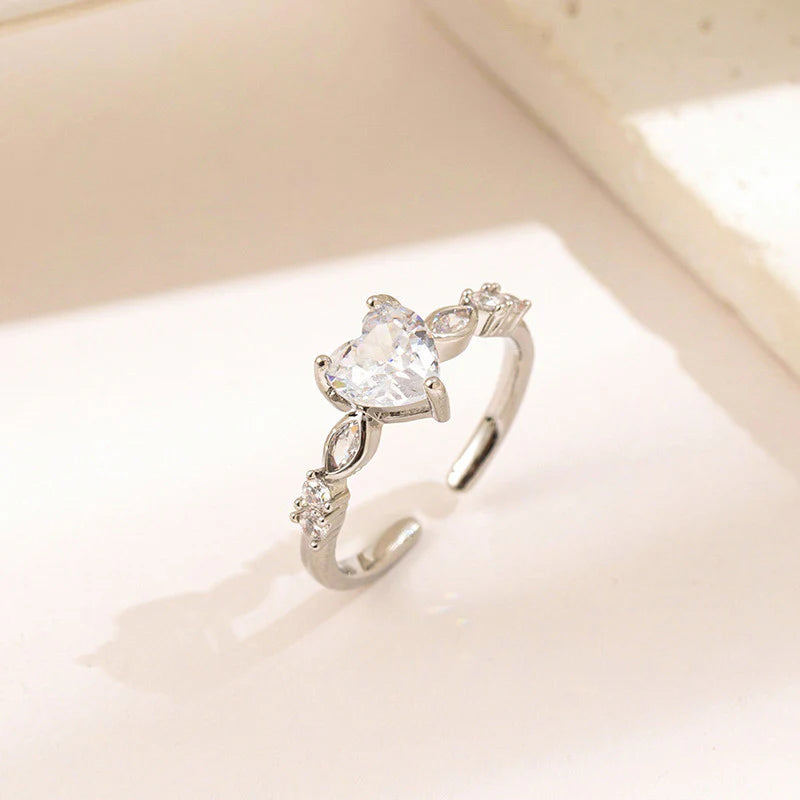 Silver Plated Adjustable Heart Ring – Anti Tarnish & Skin Safe