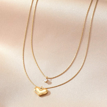 18K Gold Plated Layered Heart Necklace – Waterproof & Skin Safe