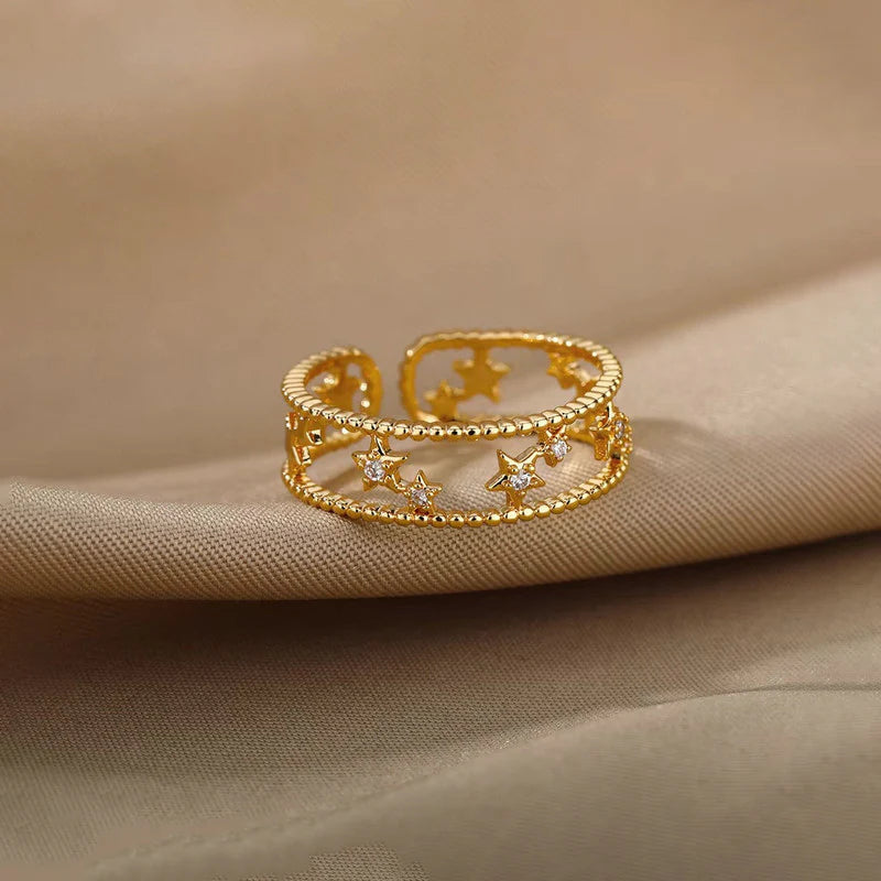 18K Gold Plated Adjustable Star Band Ring – Waterproof & Skin Safe