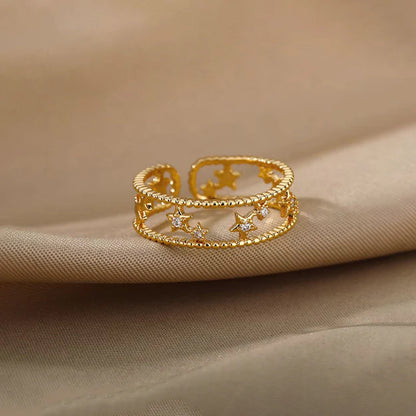 18K Gold Plated Adjustable Star Band Ring – Waterproof & Skin Safe