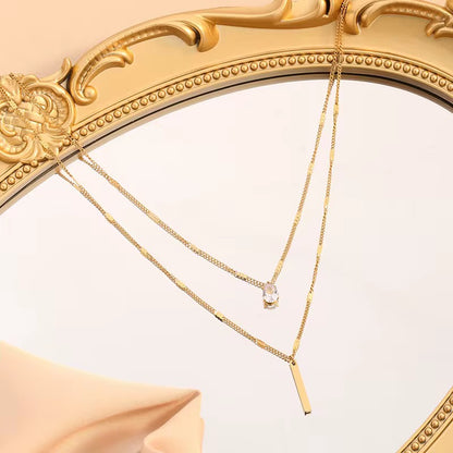 18K Gold Plated Layered Bar & Crystal Necklace – Waterproof & Skin Safe