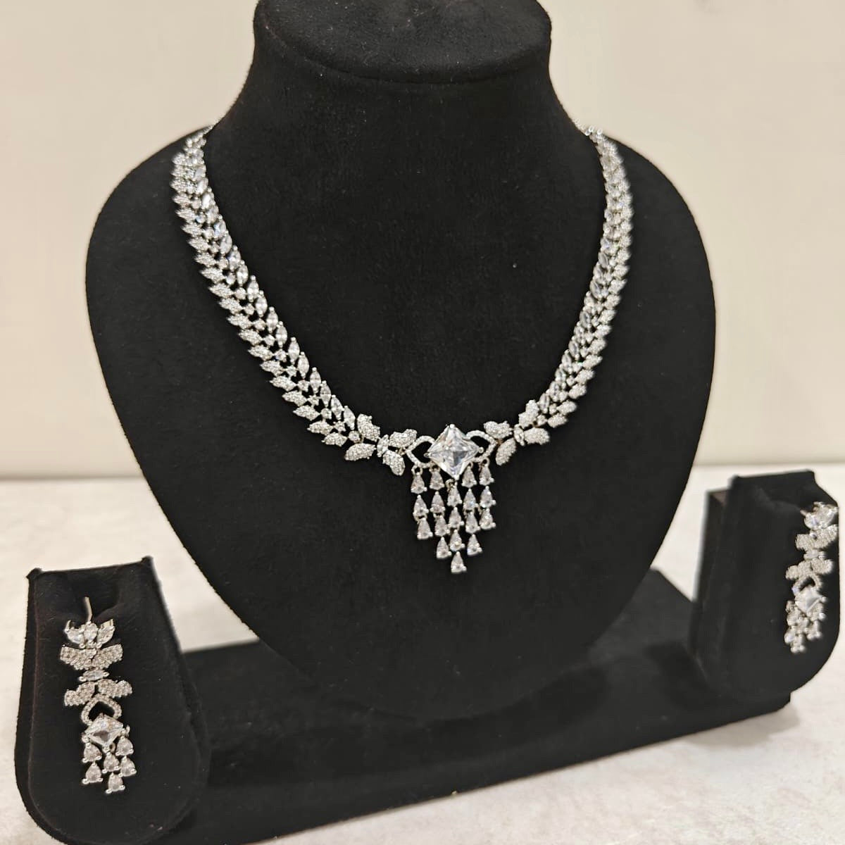 Elegant American Diamond necklace set with matching earrings – perfect for weddings and parties