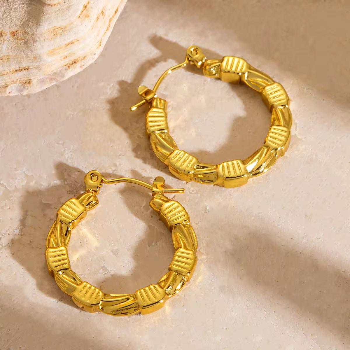 18K Gold Plated Bamboo Carved Hoop Earrings – Waterproof, Hypoallergenic Jewellery by ThePandaStoree
