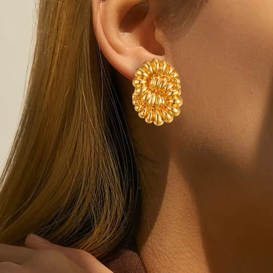 Textured Oval Earrings | 18K Gold Bold Waterproof