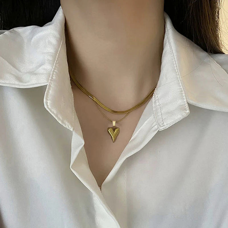 18K Gold Plated Heart Pendant Necklace – Waterproof & Skin Safe