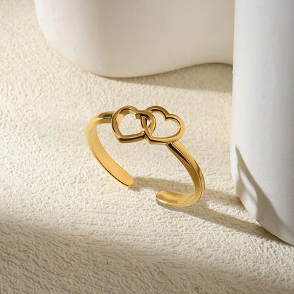 18K gold plated adjustable double heart ring – waterproof, anti tarnish, hypoallergenic jewellery by ThePandaStoree.