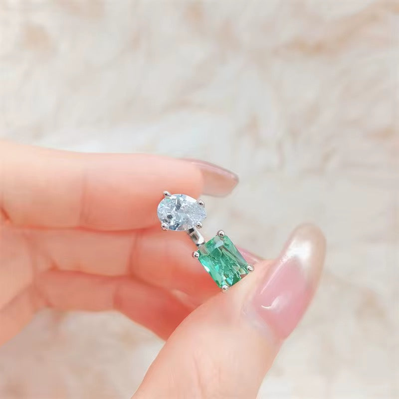 Silver Plated Green Rectangular Finger Ring – Anti Tarnish, AD Stone