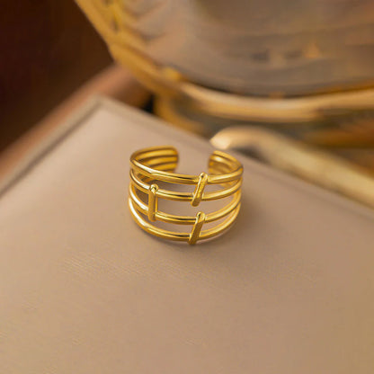 18K Gold-Plated Triple Band Ring – Adjustable Geometric Statement