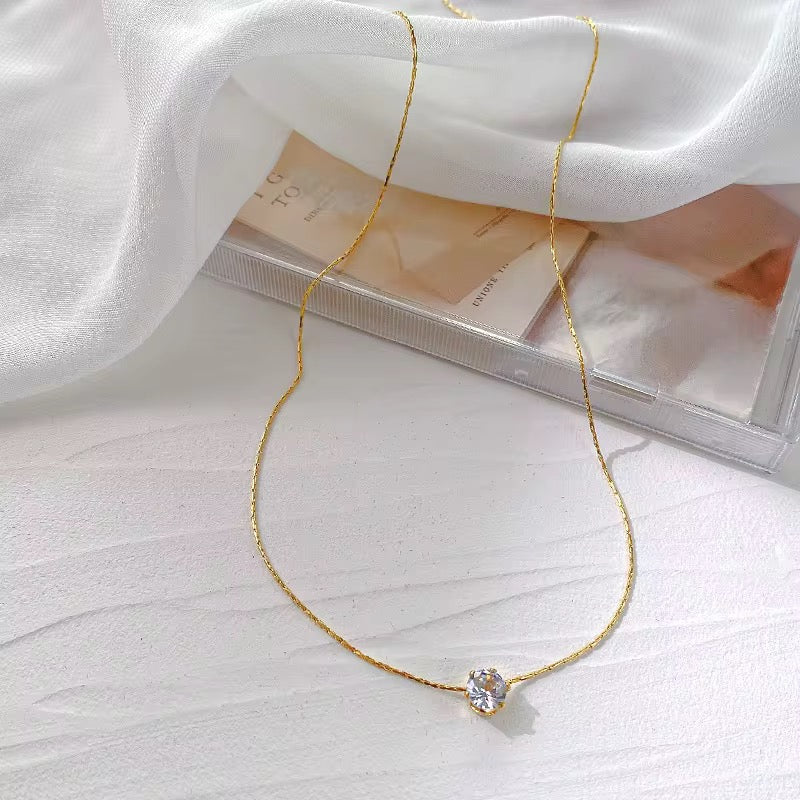 18K Gold Plated Solitaire Necklace – Waterproof & Skin Safe