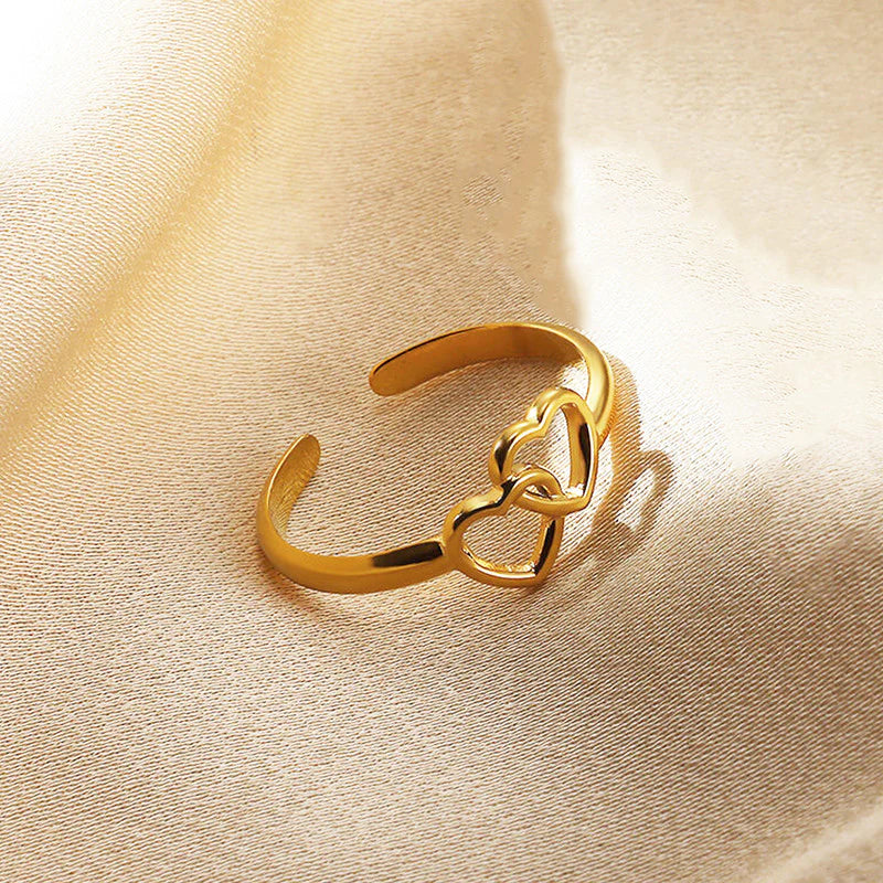 18K Gold Plated Adjustable Double Heart Ring – Waterproof & Skin Safe