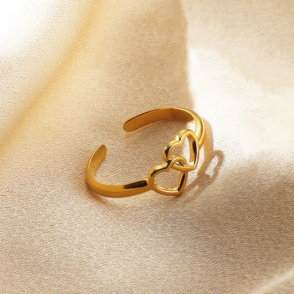 18K Gold Plated Adjustable Double Heart Ring – Waterproof & Skin Safe