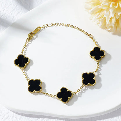 18K Gold Plated Black Clover Bracelet – Waterproof & Skin Safe