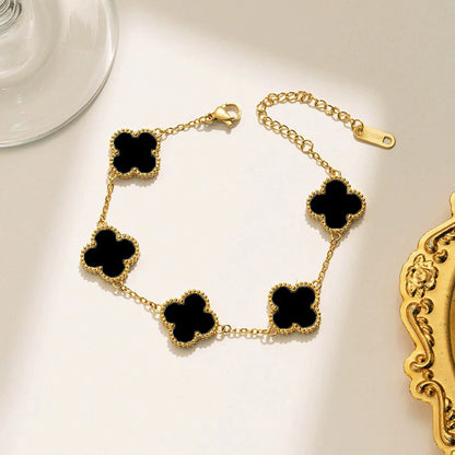 18K gold plated black clover bracelet – waterproof, anti tarnish, hypoallergenic jewellery by ThePandaStoree