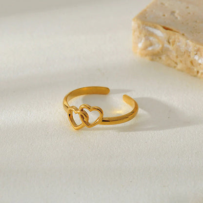 18K Gold Plated Adjustable Double Heart Ring – Waterproof & Skin Safe