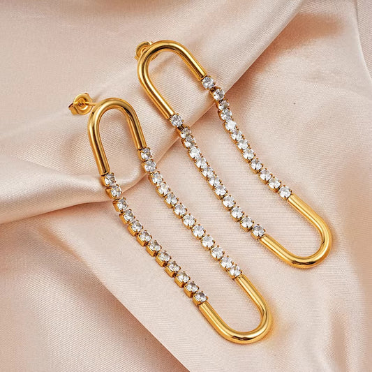 18K Gold Plated Rhinestone Drop Earrings