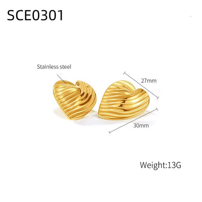 18K Gold-Plated Textured Heart Earrings – Statement Studs