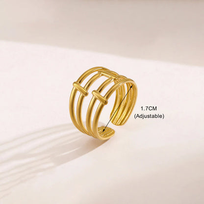 18K Gold-Plated Triple Band Ring – Adjustable Geometric Statement