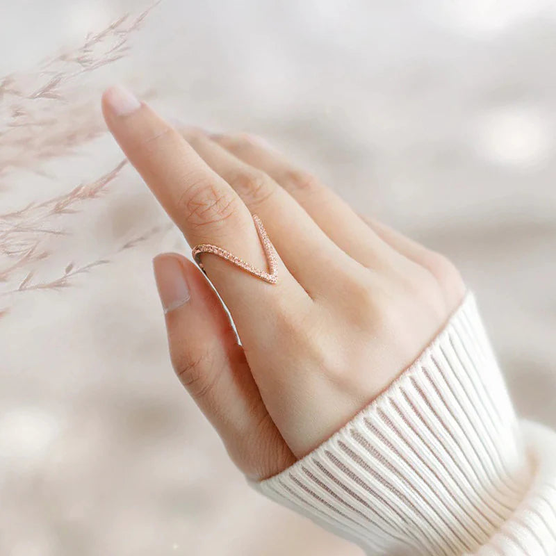 Rose Gold Plated V-Shape Adjustable Ring – CZ Studded & Anti Tarnish