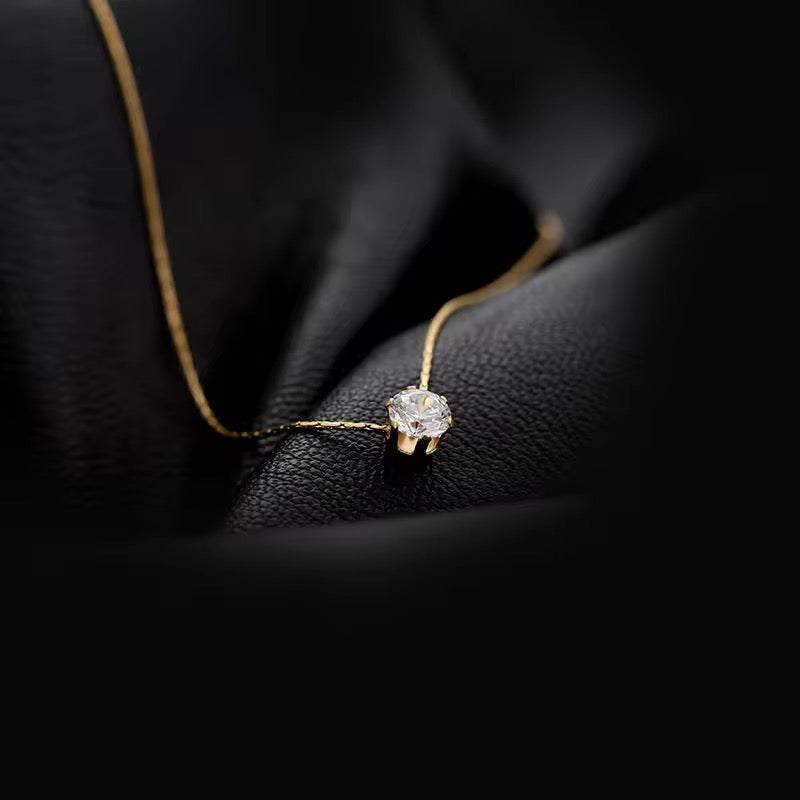 18K gold plated solitaire necklace with crystal stone – waterproof, anti tarnish, hypoallergenic jewellery by ThePandaStoree.