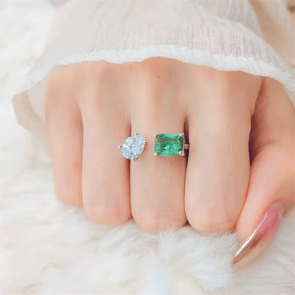 Silver Plated Green Rectangular Finger Ring – Anti Tarnish, AD Stone