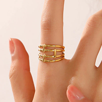 18K Gold-Plated Triple Band Ring – Adjustable Geometric Statement