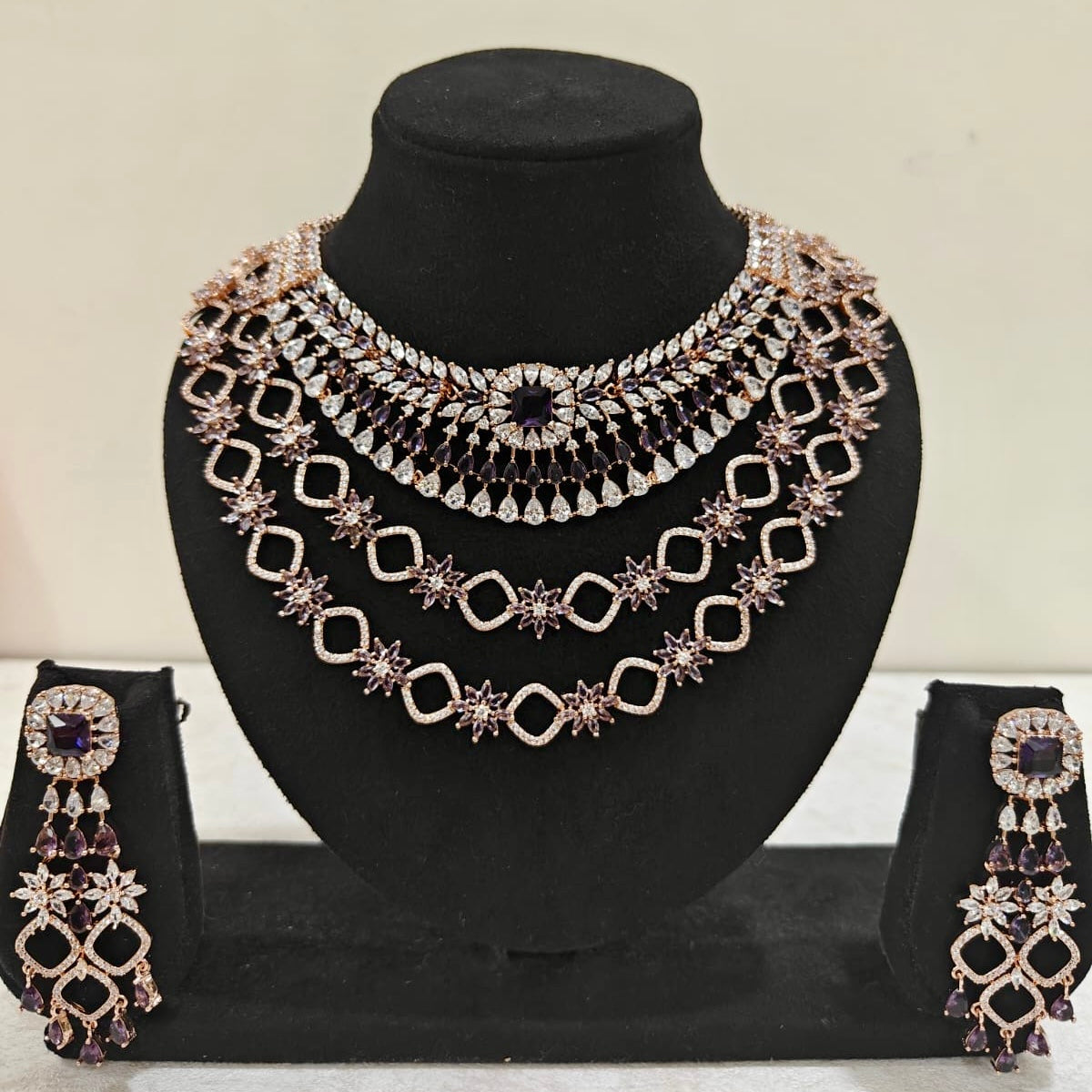 Royal Purple Multi-Layer Necklace Set – Front View