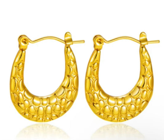 18K Gold Plated Croc-Textured Hoop Earrings – Waterproof, Hypoallergenic Jewellery by ThePandaStoree
